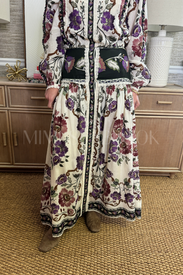 Rococo Flowers Cream Midi Skirt by Farm Rio