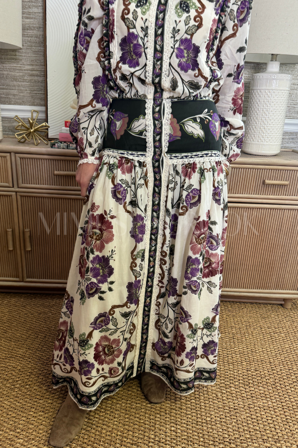 Rococo Flowers Cream Midi Skirt by Farm Rio