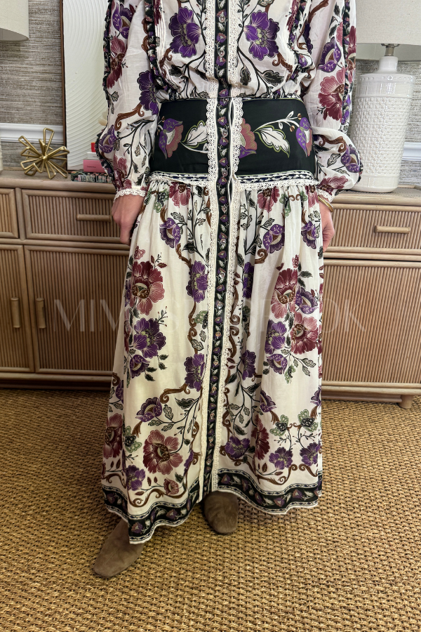 Rococo Flowers Cream Midi Skirt by Farm Rio