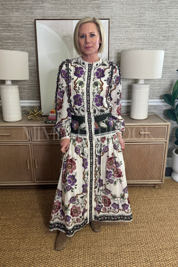 Rococo Flowers Cream Midi Skirt by Farm Rio