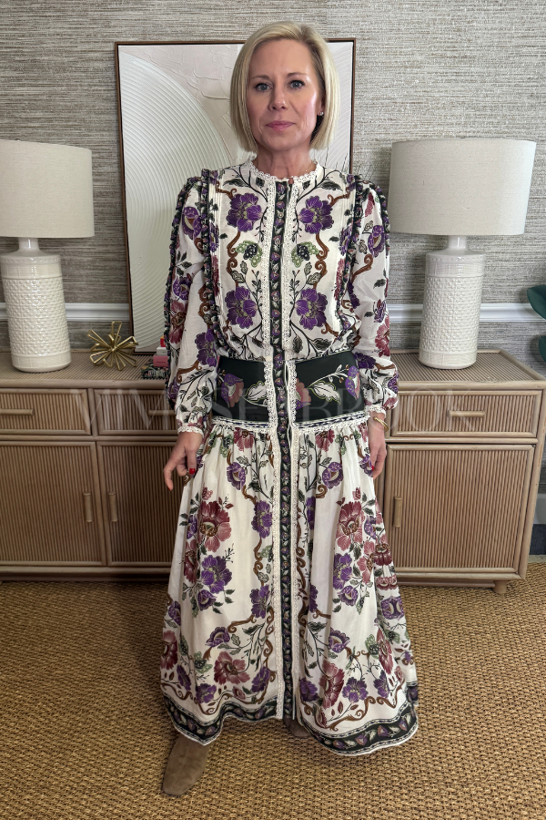 Rococo Flowers Cream Midi Skirt by Farm Rio