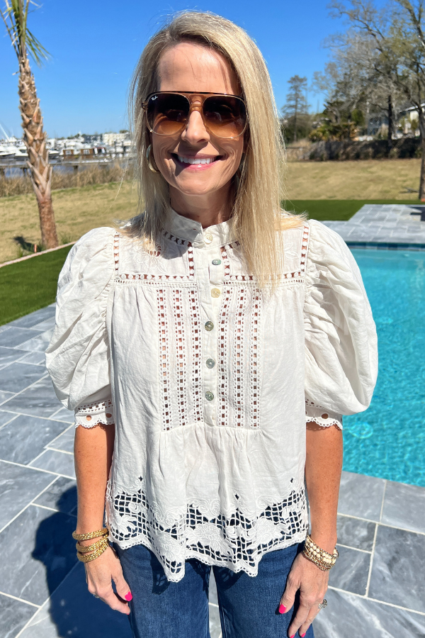 Romantic Richelieu Short Blouse by FARM RIO