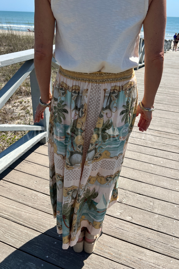 Royal Sea Multicolor Crochet Detail Midi Skirt by Farm Rio