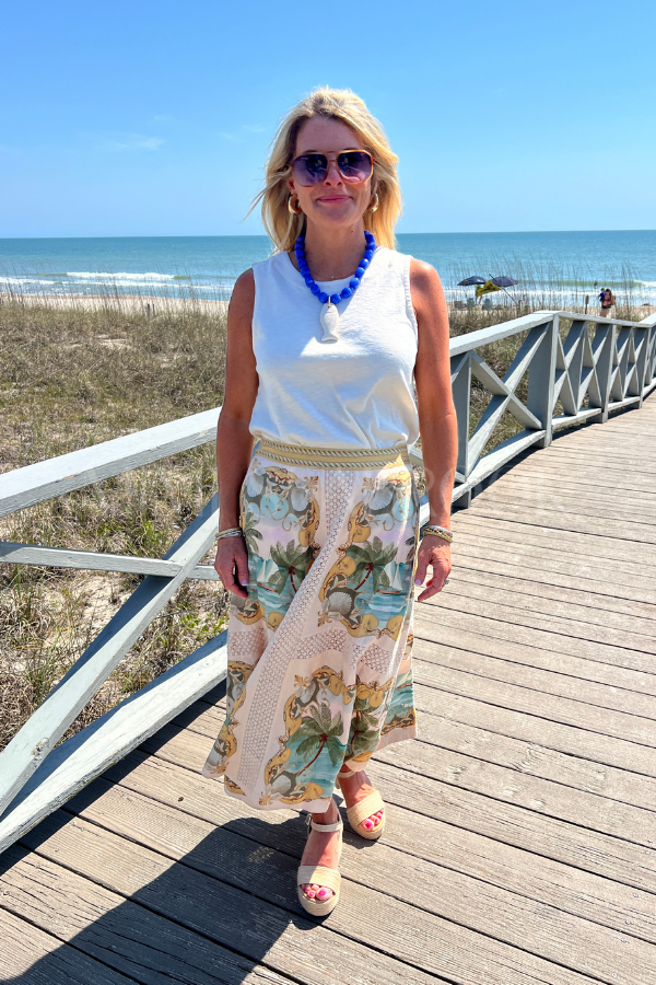Royal Sea Multicolor Crochet Detail Midi Skirt by Farm Rio