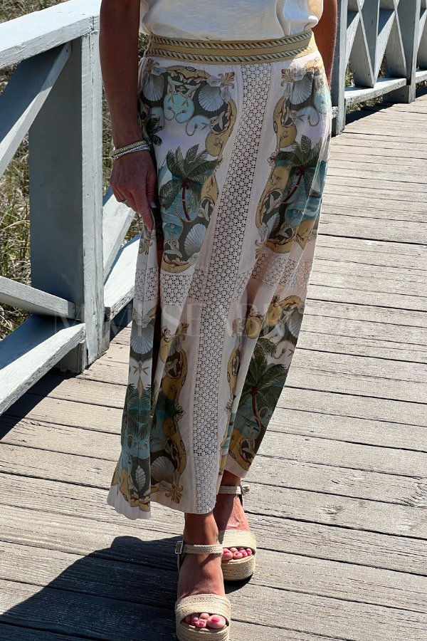 Royal Sea Multicolor Crochet Detail Midi Skirt by Farm Rio