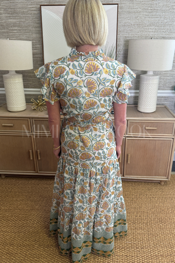 Ruffle Collar Button Maxi Dress, Montenegro by Oliphant