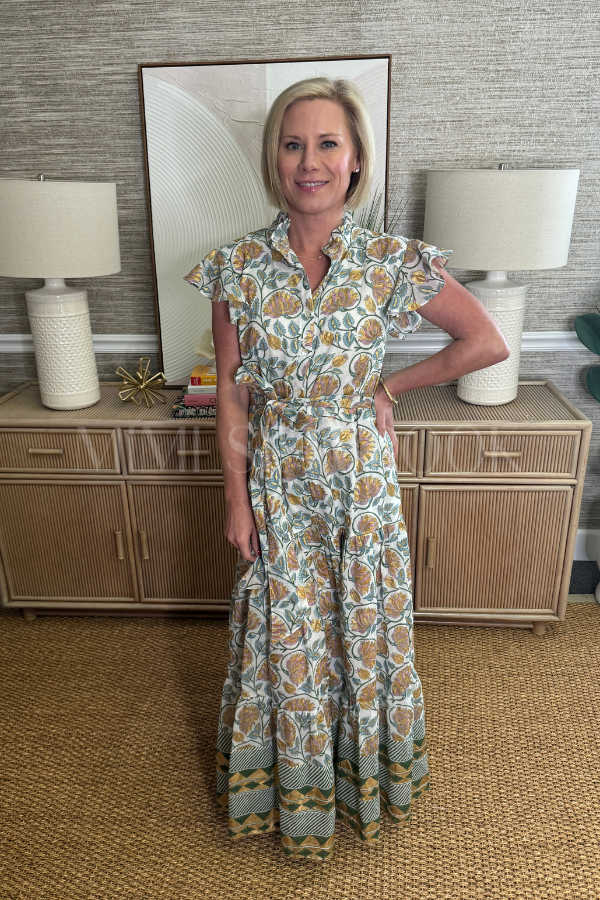 Ruffle Collar Button Maxi Dress, Montenegro by Oliphant