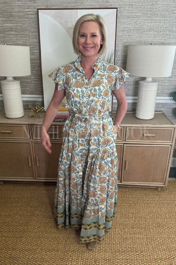 Ruffle Collar Button Maxi Dress, Montenegro by Oliphant