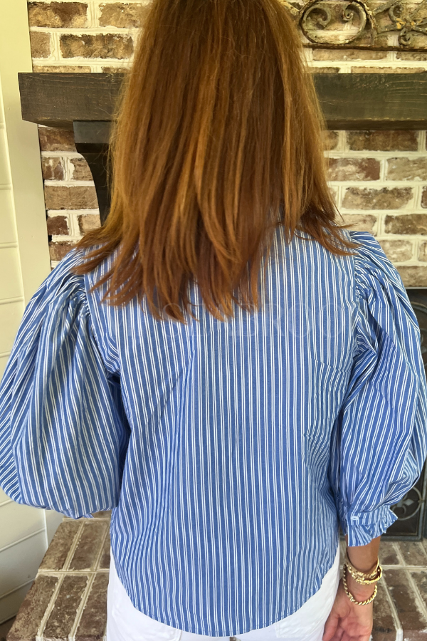 Ruffle Front Button Blouse, Devon Blue by Oliphant