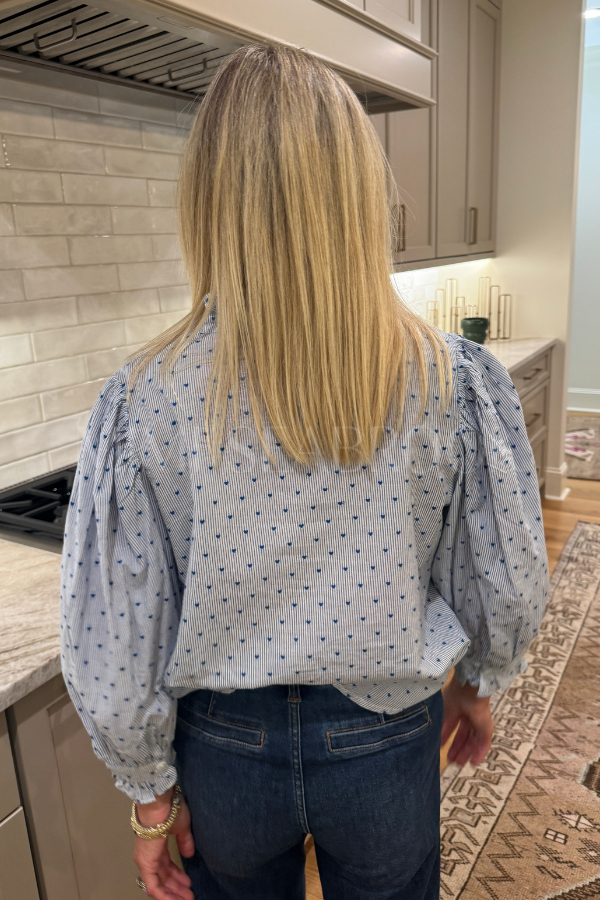 Ruffle Front Button Blouse, Lyon Blue by Oliphant