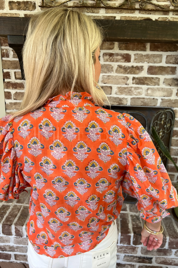 Ruffle Front Button Blouse, Patna Red by Oliphant