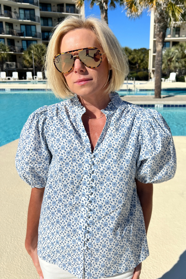 Sareea top, white/blue