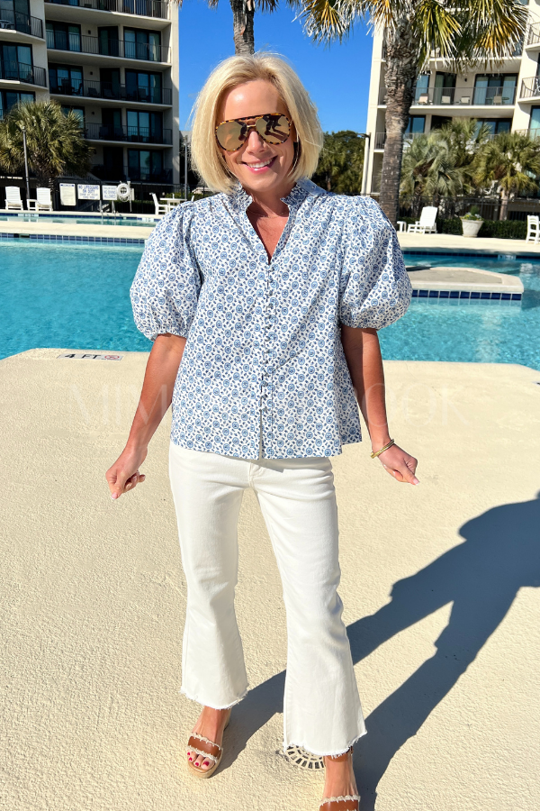 Sareea top, white/blue