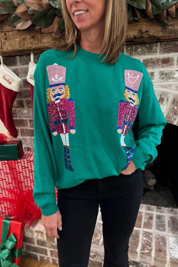 Sequin Nutcracker Sweatshirt Top, green