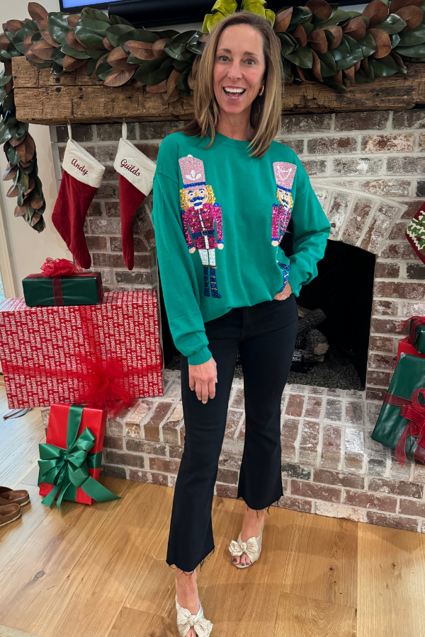 Sequin Nutcracker Sweatshirt Top, green