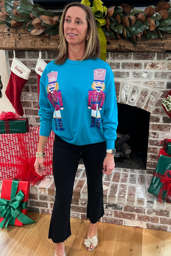 Sequin Nutcracker Sweatshirt Top, teal