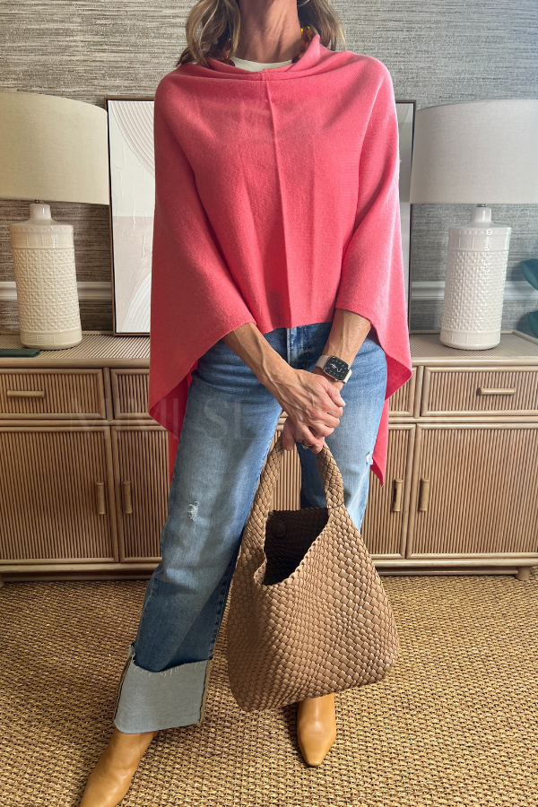 Shayla poncho sweater, coral
