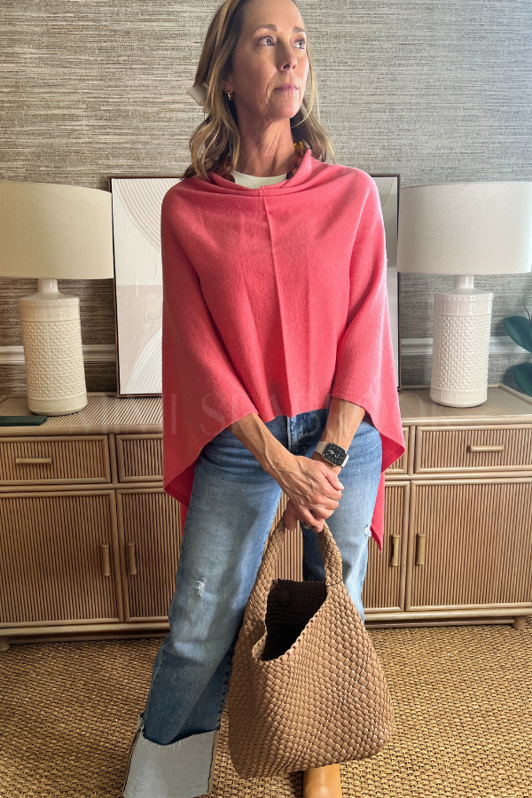Shayla poncho sweater, coral