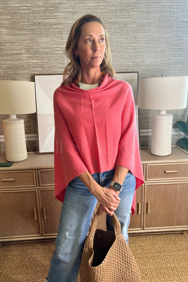 Shayla poncho sweater, coral