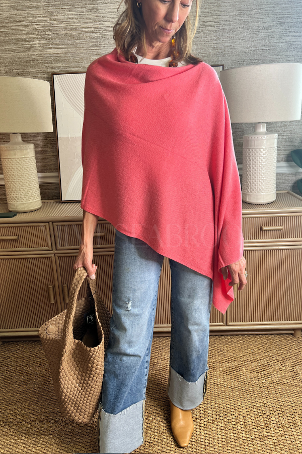 Shayla poncho sweater, coral