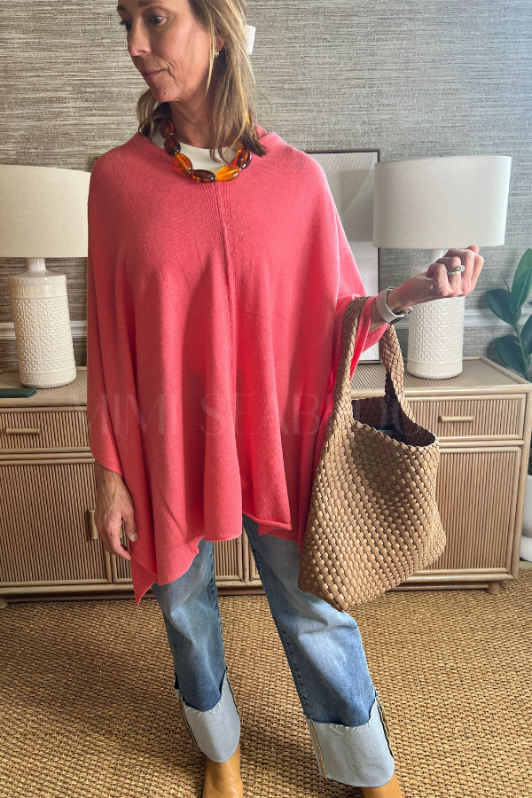 Shayla poncho sweater, coral