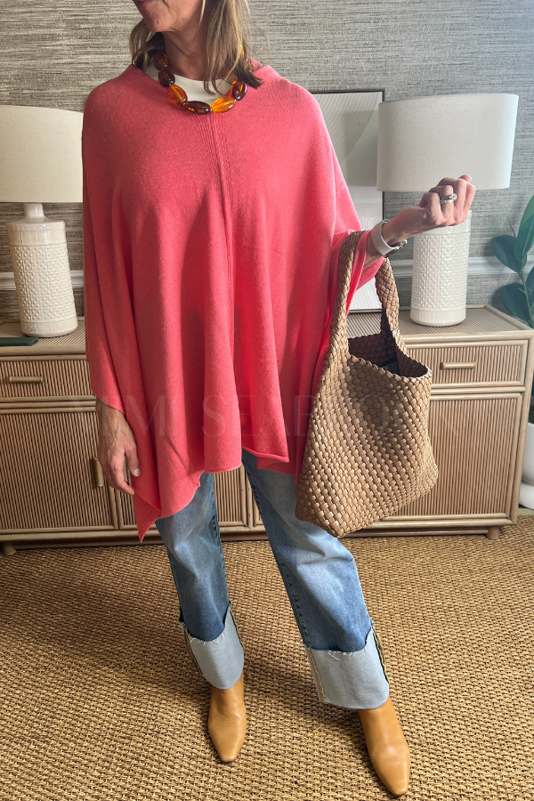 Shayla poncho sweater, coral