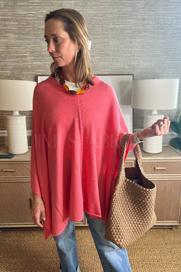 Shayla poncho sweater, coral