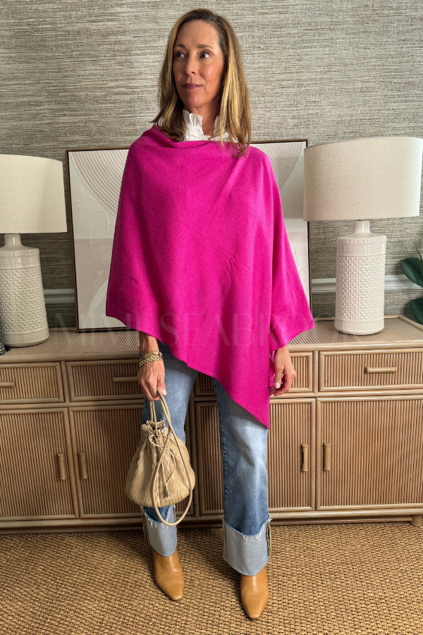 Shayla poncho sweater, fuchsia