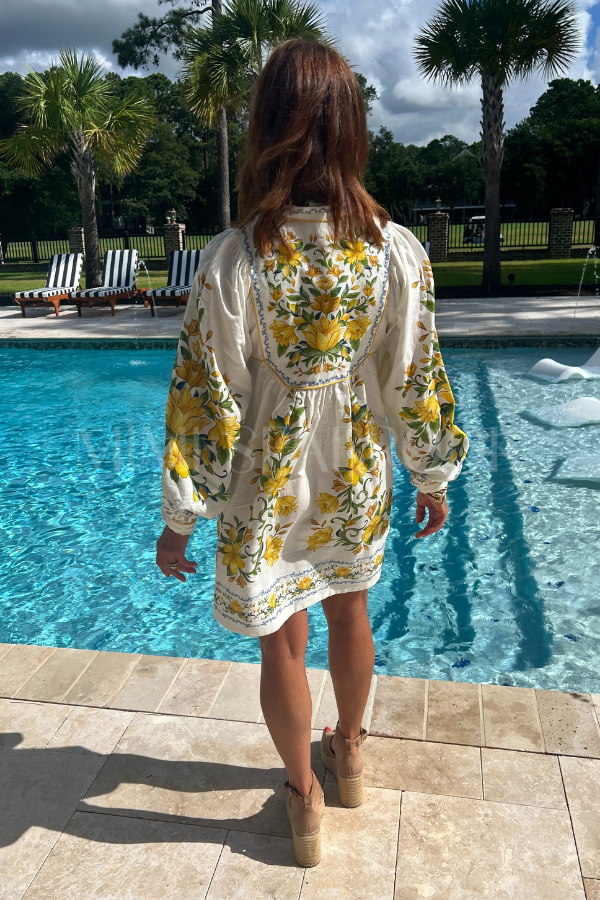 Sicily Off-White Mini Dress by Farm Rio