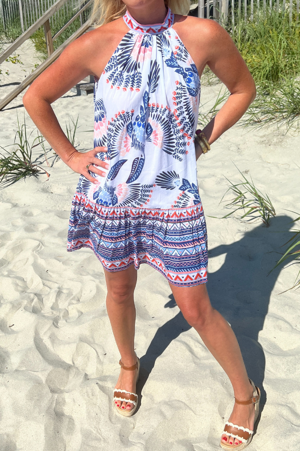 Siesta Key Beach Dress, aztec bird print by King + Pitt