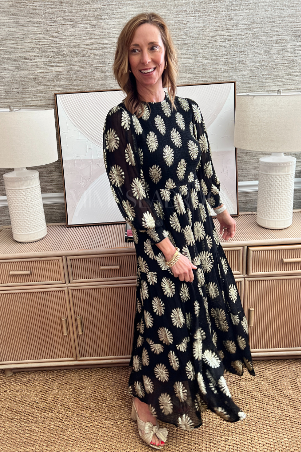 Smocked Dress Maxi, Peony Black by Oliphant