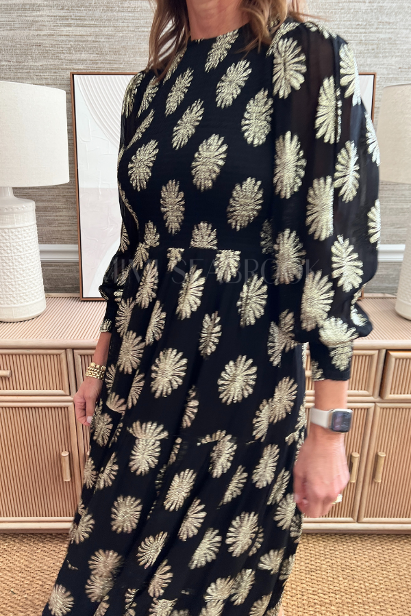 Smocked Dress Maxi, Peony Black by Oliphant