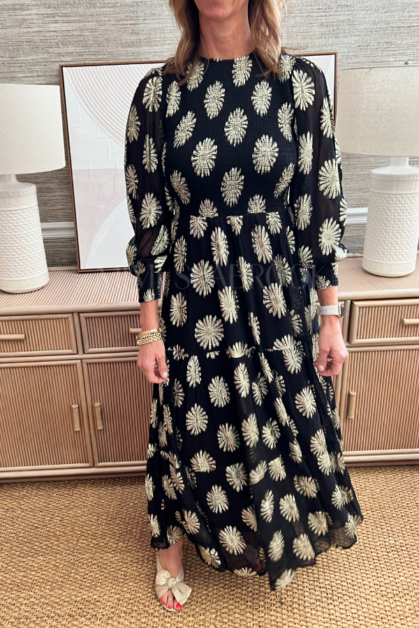 Smocked Dress Maxi, Peony Black by Oliphant