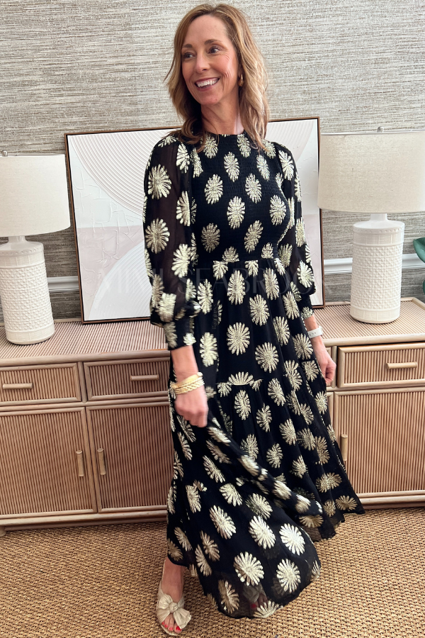 Smocked Dress Maxi, Peony Black by Oliphant