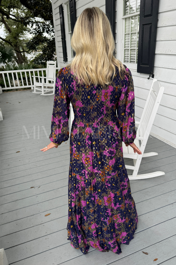 Smocked Top Maxi Dress, Suzani Navy by Oliphant