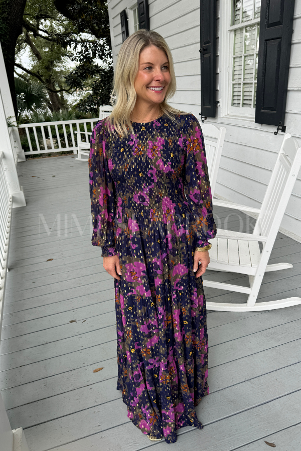 Smocked Top Maxi Dress, Suzani Navy by Oliphant