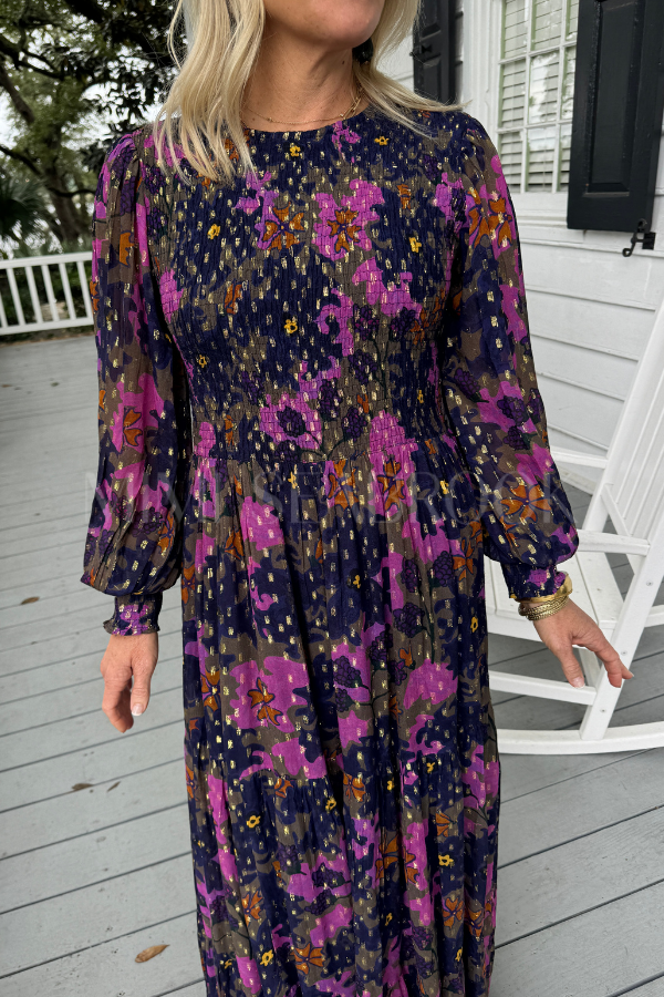 Smocked Top Maxi Dress, Suzani Navy by Oliphant