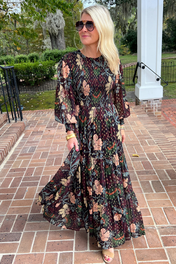 Smocked Top Maxi Dress, Turin Wine by Oliphant