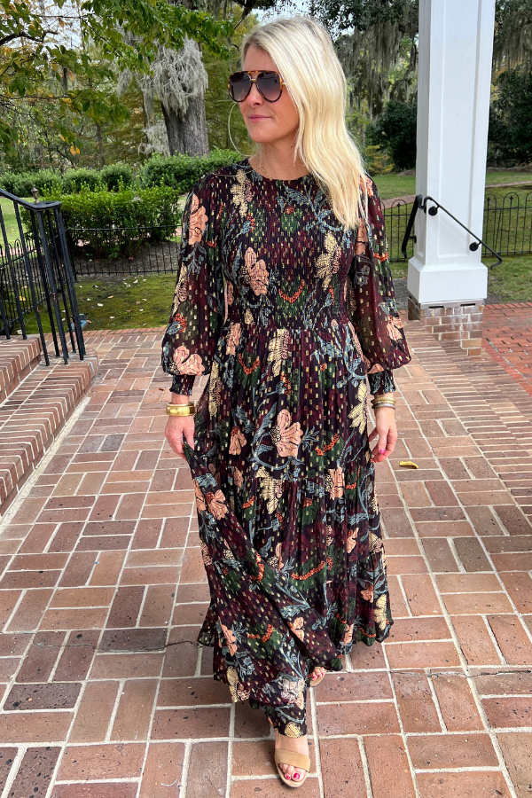 Smocked Top Maxi Dress, Turin Wine by Oliphant