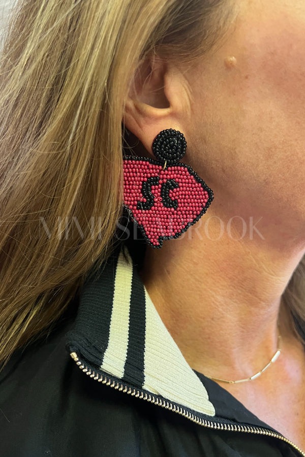 South Carolina Map Earrings, SC/burgundy