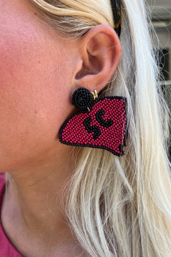 South Carolina Map Earrings, SC/burgundy