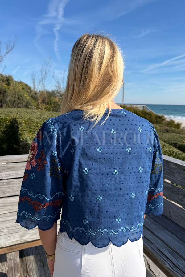 Stitched Garden Dark Blue Blouse by Farm Rio