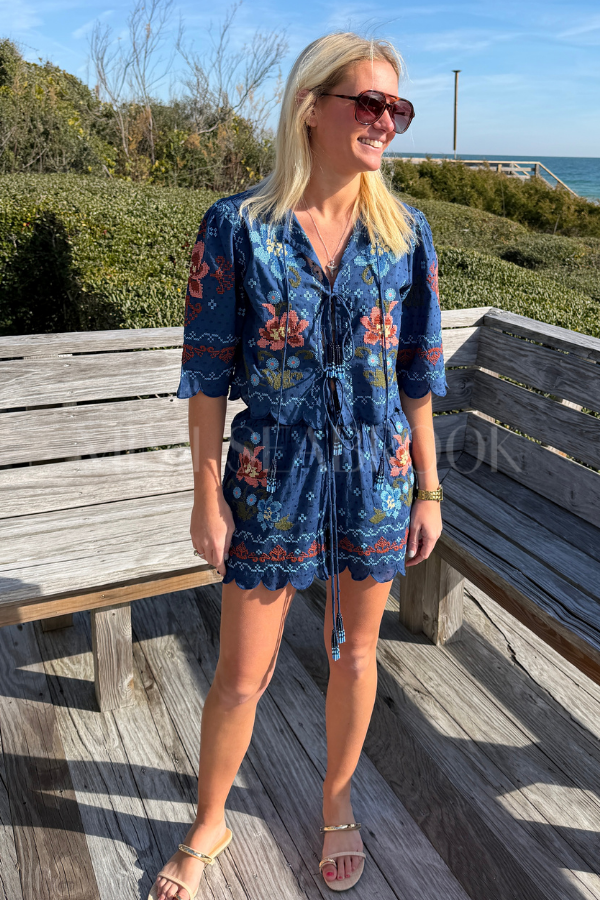 Stitched Garden Dark Blue Blouse by Farm Rio