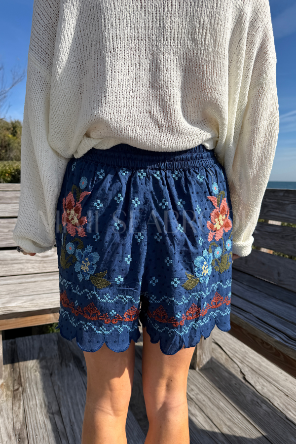 Stitched Garden Dark Blue Shorts by Farm Rio