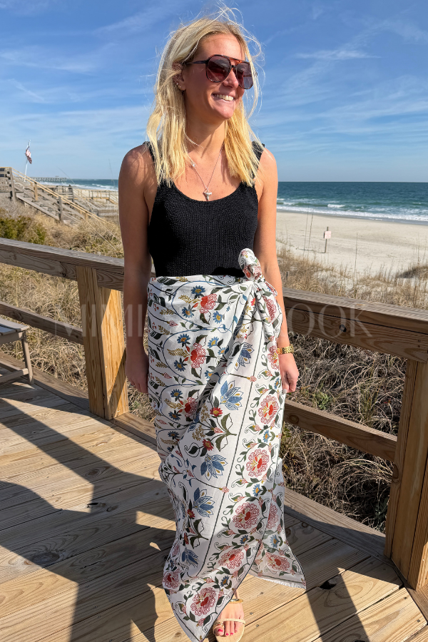 Stitched Garden Off-White Sarong by Farm Rio