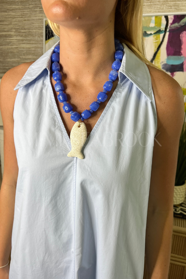 Stone Fish Necklace, blue