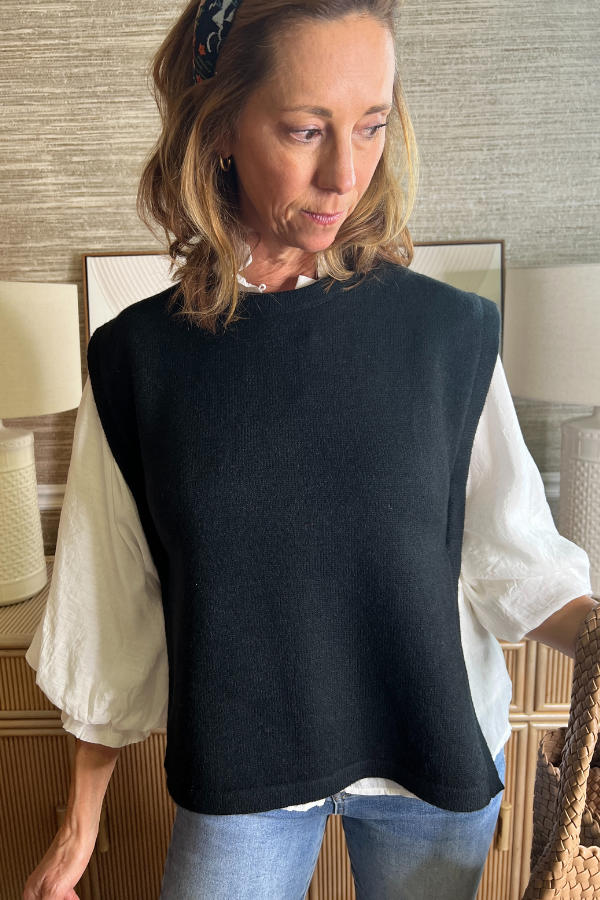 Sutton sweater top vest, black