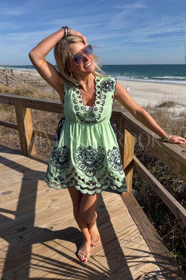 TROPI FADED GREEN EMBROIDERY COVERUP / DRESS by Farm Rio Mimi Seabrook TROPI FADED GREEN EMBROIDERY COVERUP / DRESS by Farm Rio Mimi Seabrook