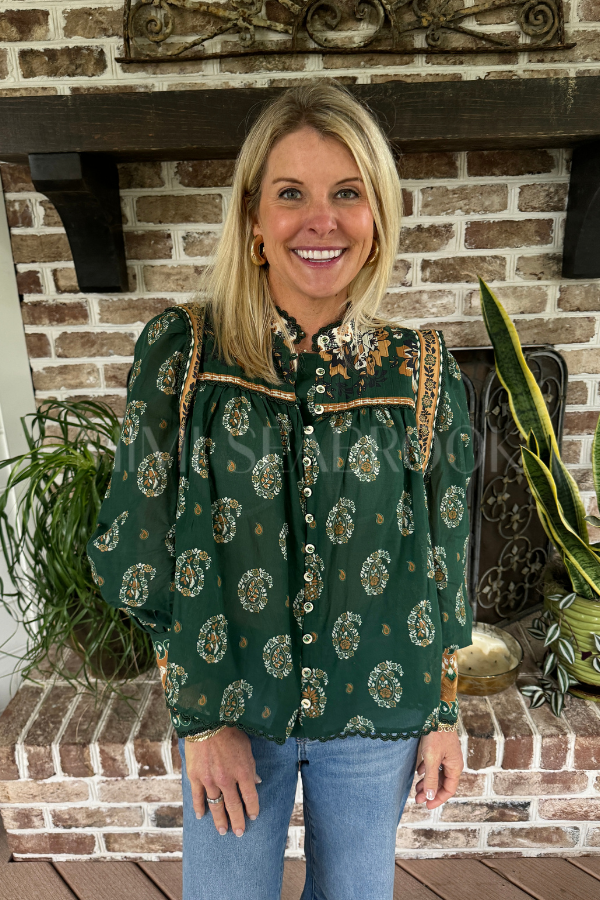 Tayla Green Blouse by Farm Rio – Mimi Seabrook Tayla Green Blouse by Farm Rio – Mimi Seabrook