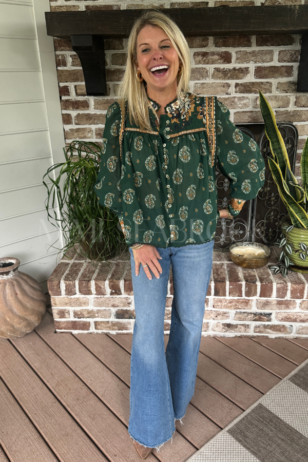 Tayla Green Blouse by Farm Rio